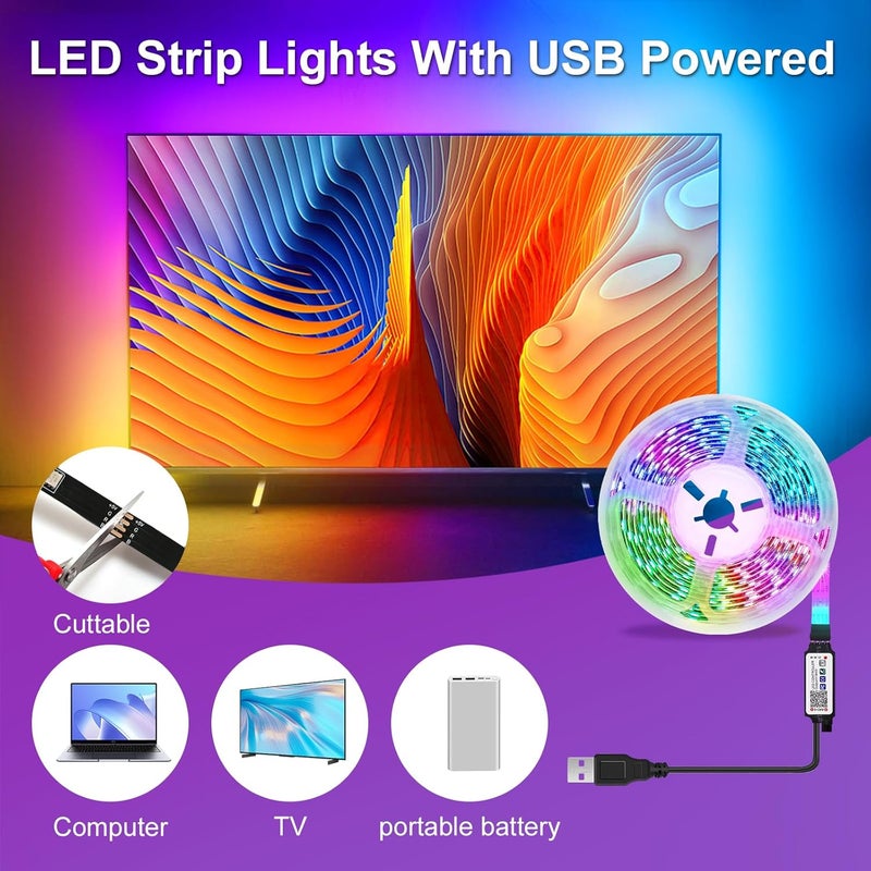 TK99SW LED Strip Lights for Bedroom, 32.8ft Smart RGB Music Sync Bluetooth App & Remote Control, USB-Powered LED Strip Lights for TV, Gaming, Bedroom, PC, Home Theater - Image 3